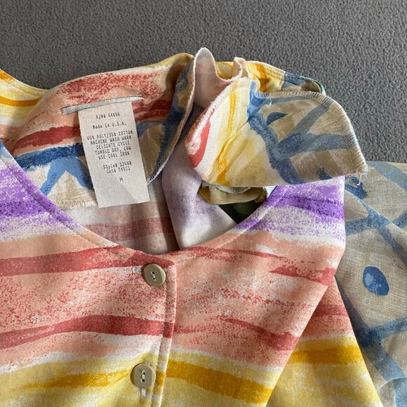 Vtg 80s 90s Two Potato Artsy A Line Midi Dress Womens M Sheer NOS Coastal Pastel - Picture 9 of 16